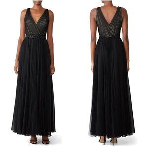 Badgley Mischka Black Pleated Mesh Formal Gown $795